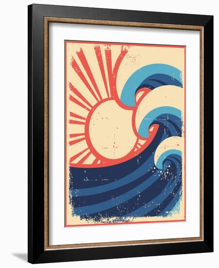 Sea Waves Poster.Grunge Illustration Of Sea Landscape-GeraKTV-Framed Art Print