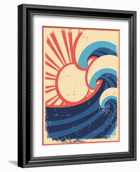 Sea Waves Poster.Grunge Illustration Of Sea Landscape-GeraKTV-Framed Art Print