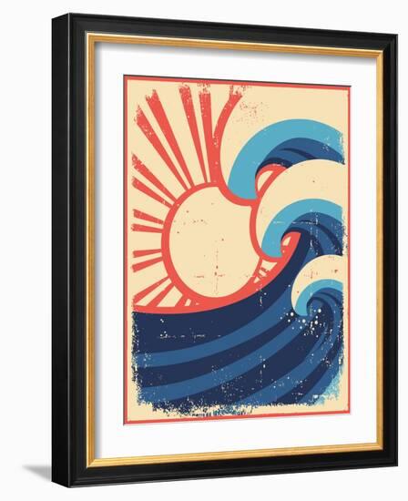 Sea Waves Poster.Grunge Illustration Of Sea Landscape-GeraKTV-Framed Art Print