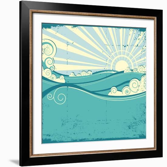 Sea Waves. Vintage Illustration Of Sea Landscape-GeraKTV-Framed Art Print