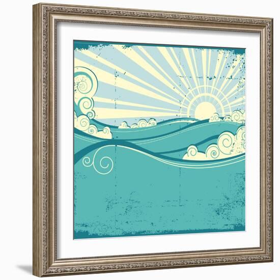 Sea Waves. Vintage Illustration Of Sea Landscape-GeraKTV-Framed Art Print