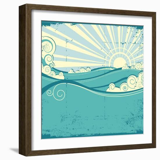 Sea Waves. Vintage Illustration Of Sea Landscape-GeraKTV-Framed Art Print