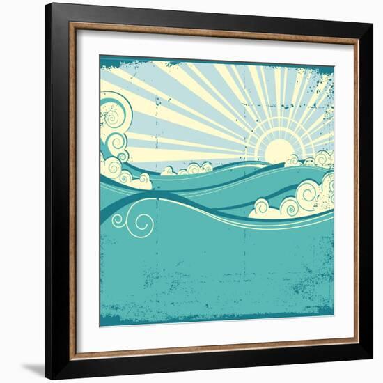 Sea Waves. Vintage Illustration Of Sea Landscape-GeraKTV-Framed Art Print