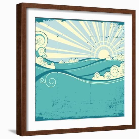 Sea Waves. Vintage Illustration Of Sea Landscape-GeraKTV-Framed Art Print