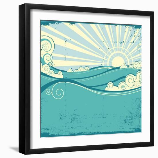 Sea Waves. Vintage Illustration Of Sea Landscape-GeraKTV-Framed Art Print