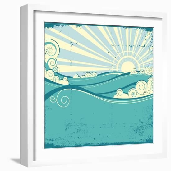 Sea Waves. Vintage Illustration Of Sea Landscape-GeraKTV-Framed Art Print