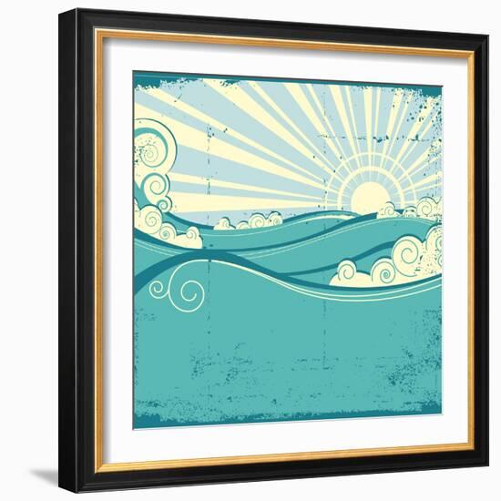 Sea Waves. Vintage Illustration Of Sea Landscape-GeraKTV-Framed Art Print