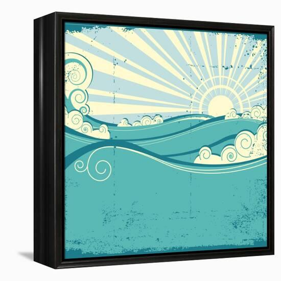 Sea Waves. Vintage Illustration Of Sea Landscape-GeraKTV-Framed Stretched Canvas