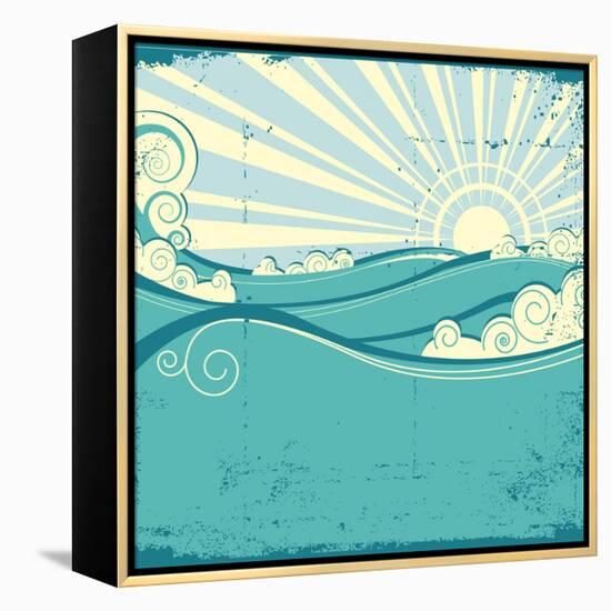 Sea Waves. Vintage Illustration Of Sea Landscape-GeraKTV-Framed Stretched Canvas