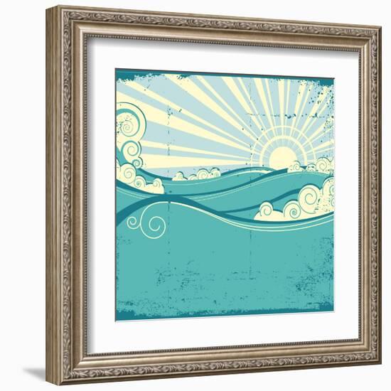 Sea Waves. Vintage Illustration Of Sea Landscape-GeraKTV-Framed Art Print