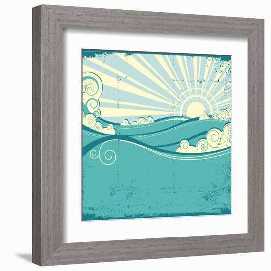 Sea Waves. Vintage Illustration Of Sea Landscape-GeraKTV-Framed Art Print