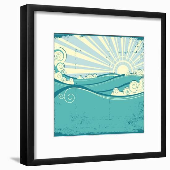 Sea Waves. Vintage Illustration Of Sea Landscape-GeraKTV-Framed Art Print