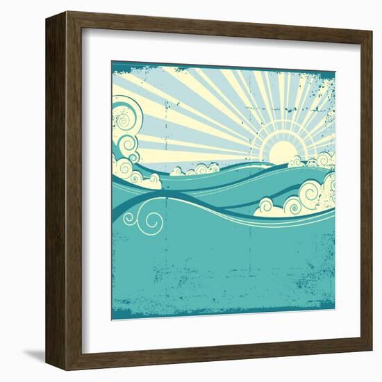 Sea Waves. Vintage Illustration Of Sea Landscape-GeraKTV-Framed Art Print