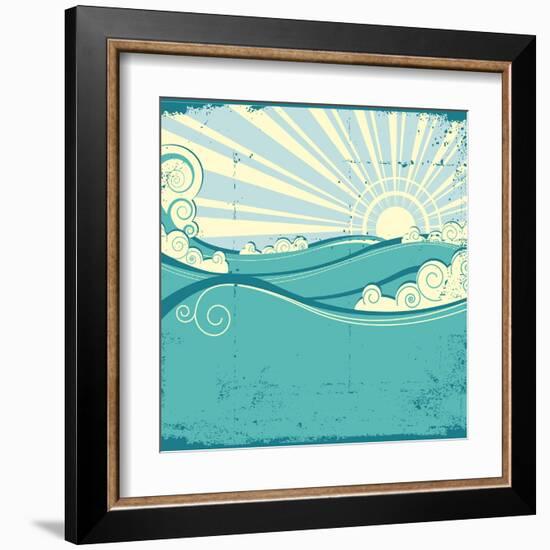 Sea Waves. Vintage Illustration Of Sea Landscape-GeraKTV-Framed Art Print