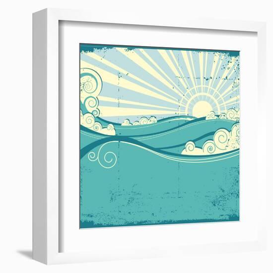 Sea Waves. Vintage Illustration Of Sea Landscape-GeraKTV-Framed Art Print