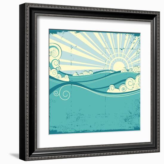 Sea Waves. Vintage Illustration Of Sea Landscape-GeraKTV-Framed Art Print