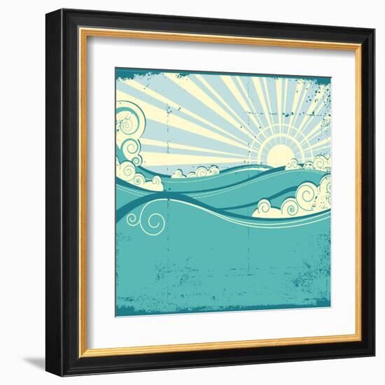 Sea Waves. Vintage Illustration Of Sea Landscape-GeraKTV-Framed Art Print