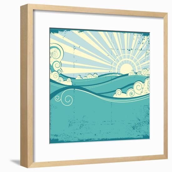 Sea Waves. Vintage Illustration Of Sea Landscape-GeraKTV-Framed Premium Giclee Print