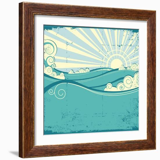 Sea Waves. Vintage Illustration Of Sea Landscape-GeraKTV-Framed Premium Giclee Print