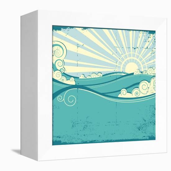 Sea Waves. Vintage Illustration Of Sea Landscape-GeraKTV-Framed Stretched Canvas