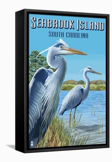 Seabrook Island, South Carolina - Blue Herons-Lantern Press-Framed Stretched Canvas