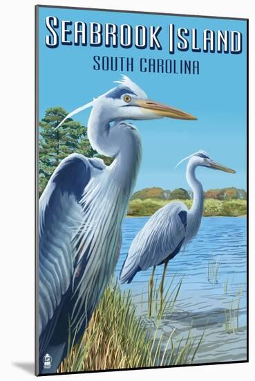 Seabrook Island, South Carolina - Blue Herons-Lantern Press-Mounted Art Print