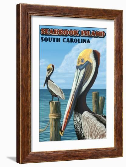 Seabrook Island, South Carolina - Pelicans-Lantern Press-Framed Art Print