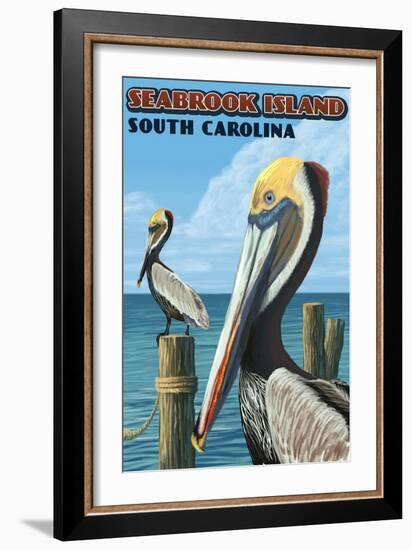 Seabrook Island, South Carolina - Pelicans-Lantern Press-Framed Art Print