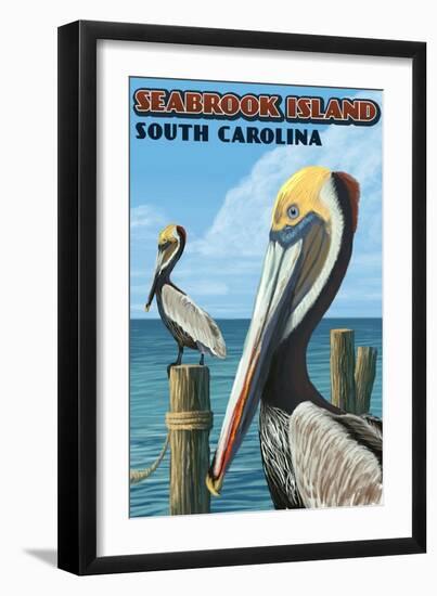 Seabrook Island, South Carolina - Pelicans-Lantern Press-Framed Art Print