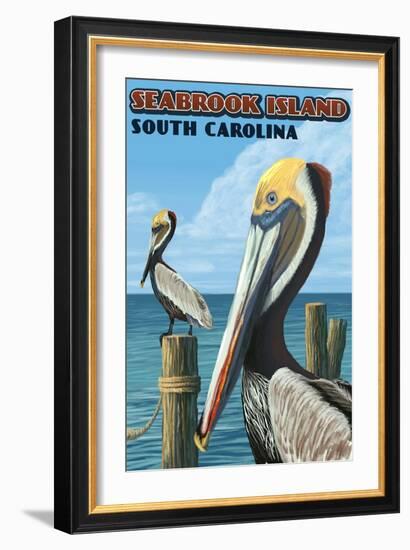 Seabrook Island, South Carolina - Pelicans-Lantern Press-Framed Art Print