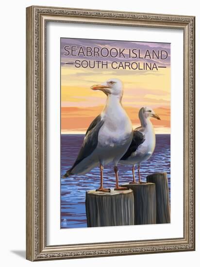 Seabrook Island, South Carolina - Seagulls-Lantern Press-Framed Art Print