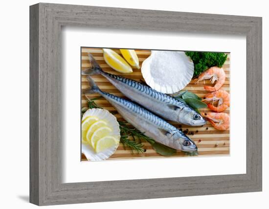 Seafood, Fish - Fresh Mackerel and Shrimps in Cuisine-Gorilla-Framed Photographic Print