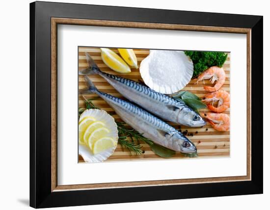 Seafood, Fish - Fresh Mackerel and Shrimps in Cuisine-Gorilla-Framed Photographic Print