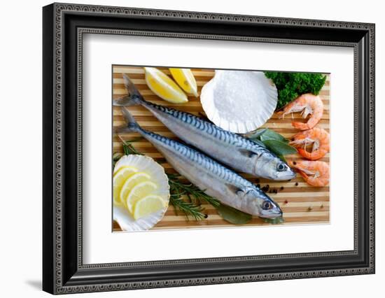 Seafood, Fish - Fresh Mackerel and Shrimps in Cuisine-Gorilla-Framed Photographic Print