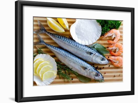 Seafood, Fish - Fresh Mackerel and Shrimps in Cuisine-Gorilla-Framed Photographic Print