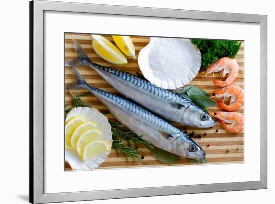 Seafood, Fish - Fresh Mackerel and Shrimps in Cuisine-Gorilla-Framed Photographic Print