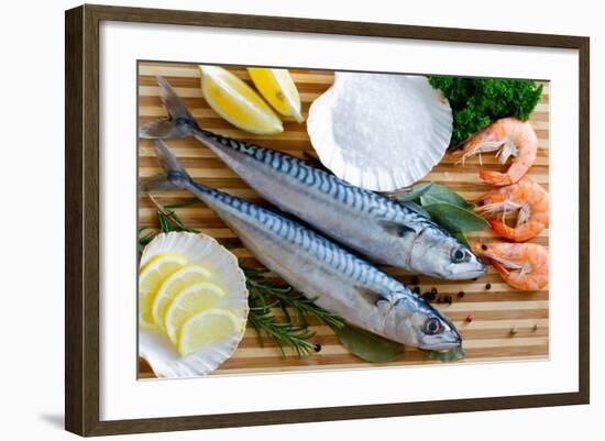 Seafood, Fish - Fresh Mackerel and Shrimps in Cuisine-Gorilla-Framed Photographic Print