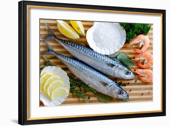 Seafood, Fish - Fresh Mackerel and Shrimps in Cuisine-Gorilla-Framed Photographic Print