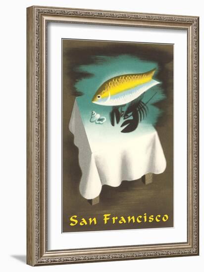 Seafood Floating Above Table, San Francisco-null-Framed Art Print