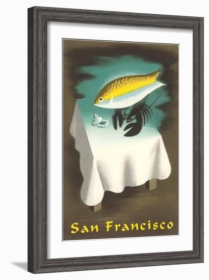 Seafood Floating Above Table, San Francisco-null-Framed Art Print