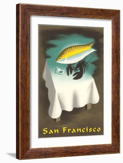 Seafood Floating Above Table, San Francisco-null-Framed Art Print