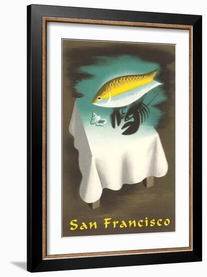 Seafood Floating Above Table, San Francisco-null-Framed Art Print