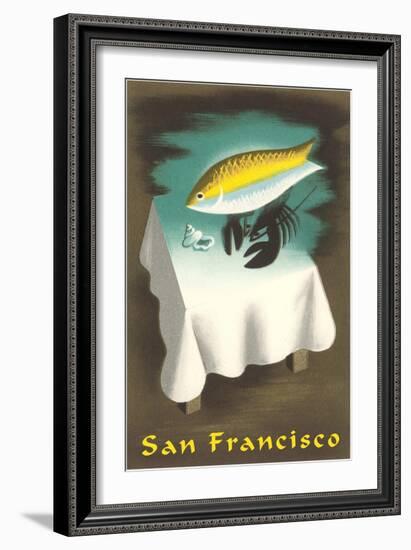 Seafood Floating Above Table, San Francisco-null-Framed Art Print