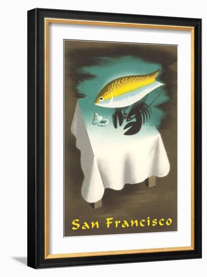 Seafood Floating Above Table, San Francisco-null-Framed Art Print