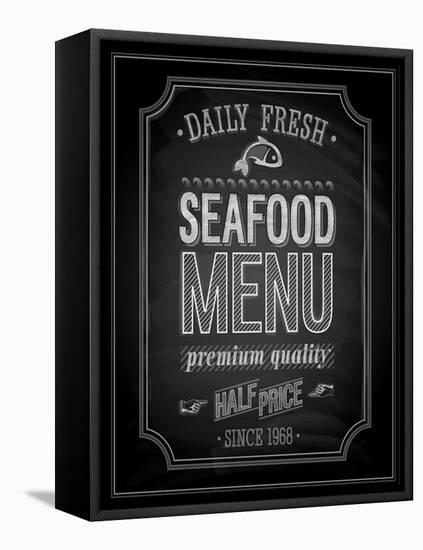 Seafood Poster Chalkboard-avean-Framed Stretched Canvas