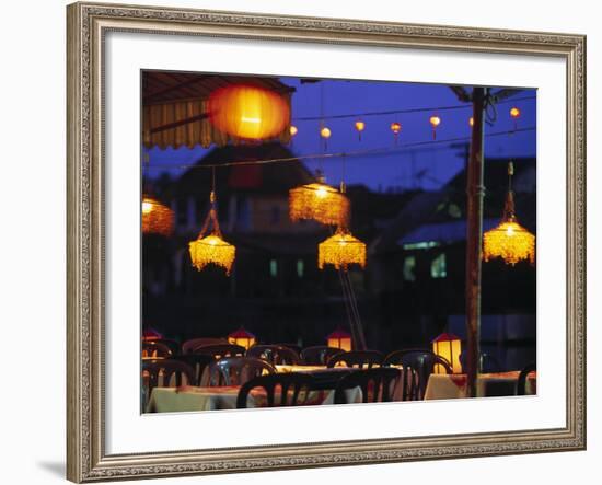 Seafood Restaurant with Lit Lanterns, Vietnam-Walter Bibikow-Framed Photographic Print