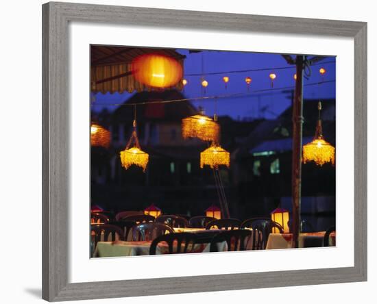 Seafood Restaurant with Lit Lanterns, Vietnam-Walter Bibikow-Framed Photographic Print