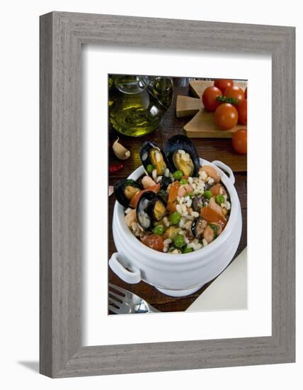 Seafood Rice with Mussels, Shrimps, Tomato, Olives, Peas, Italian Cuisine, Italy-Nico Tondini-Framed Photographic Print