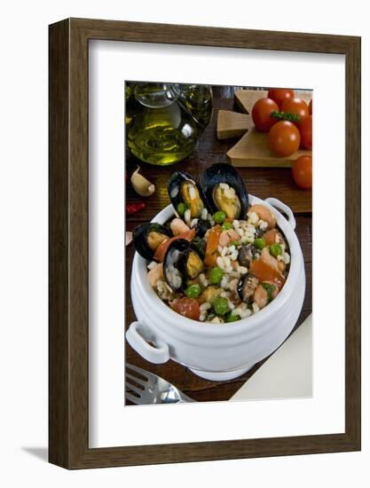 Seafood Rice with Mussels, Shrimps, Tomato, Olives, Peas, Italian Cuisine, Italy-Nico Tondini-Framed Photographic Print