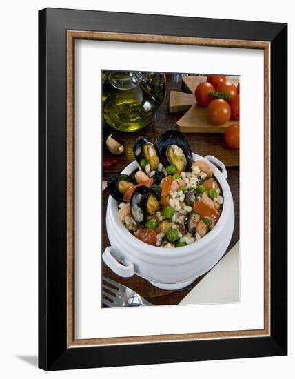 Seafood Rice with Mussels, Shrimps, Tomato, Olives, Peas, Italian Cuisine, Italy-Nico Tondini-Framed Photographic Print